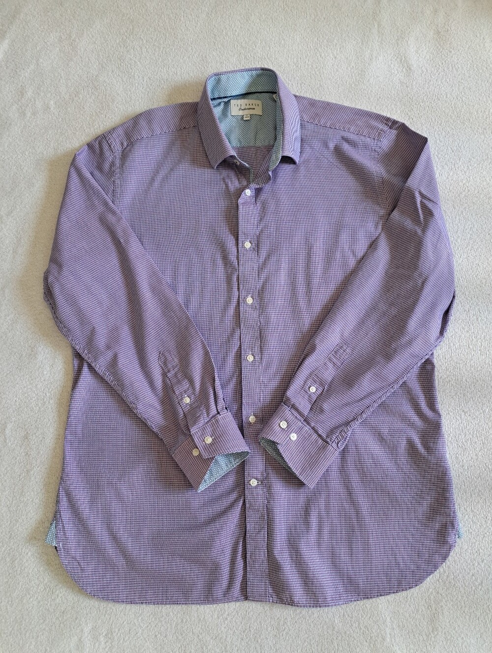 Ted Baker Endurance Purple Check Dress Shirt Men's Size 17 34/35 Cotton Workwear